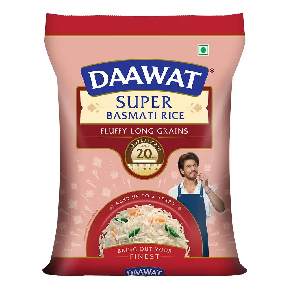 Daawat Super Basmati Rice 5Kg| Fluffy Long Grains| Cooked upto 20mm*