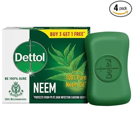 Dettol Neem Bathing Soap Bar With Pure Neem Oil, 75G (Buy 3 Get 1 Free), Combo Offer On Bath Soap