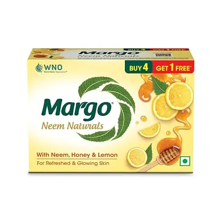 Margo Neem Naturals Soap with Goodness of 1000 Neem Leaves (100gm X Pack of 5) | Enriched With Honey & Lemon | Soap for Refreshed & Glowing Skin [100GM X 5]