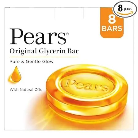 Pears Original Glycerin Soap Bar - Pure & Gentle Glow | With 98% Pure Glycerin | For Hydration & Glow | With Plant Based Cleanser for Skin & Body | Paraben-free | 125gms x 8