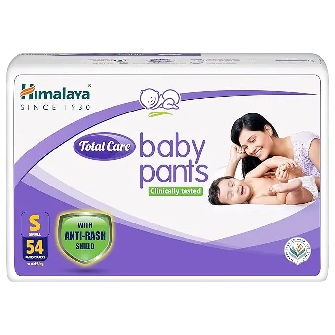 Himalaya Total Care Baby Pants Diaper | Size S (Small) 54 Count | Pack of 1 | 4-8 kg | Clinically Tested | Anti Rash Shield With Aloe Vera & Yashad Bhasma