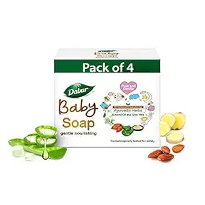 Dabur Baby Soap: For Baby's Sensitive Skin with No Harmful Chemicals | Contains Aloe Vera & Almond Oil | Hypoallergenic & Dermatologically Tested with No Paraben & Phthalates - 75g (Pack of 4)