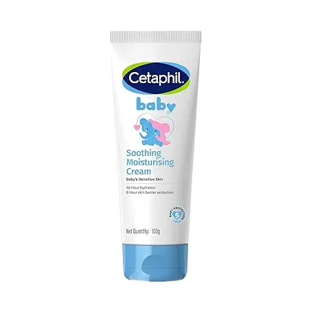 Cetaphil Baby Soothing Moisturising Cream 100 g for Newborns & Babies | 48H Hydration & 8H Skin Barrier Protection | With Glycerin, Sunflower Seed Oil & Sweet Almond Oil | Gentle Face & Body Moisturiser
