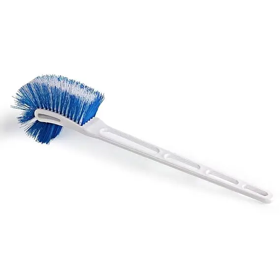 Kleeno Cello Plastic by Cello Eco Hockey Toilet Brush | Longer Handle Ergonomic Design | Angular Design to Reach All Corners | Set of 1, Blue & White