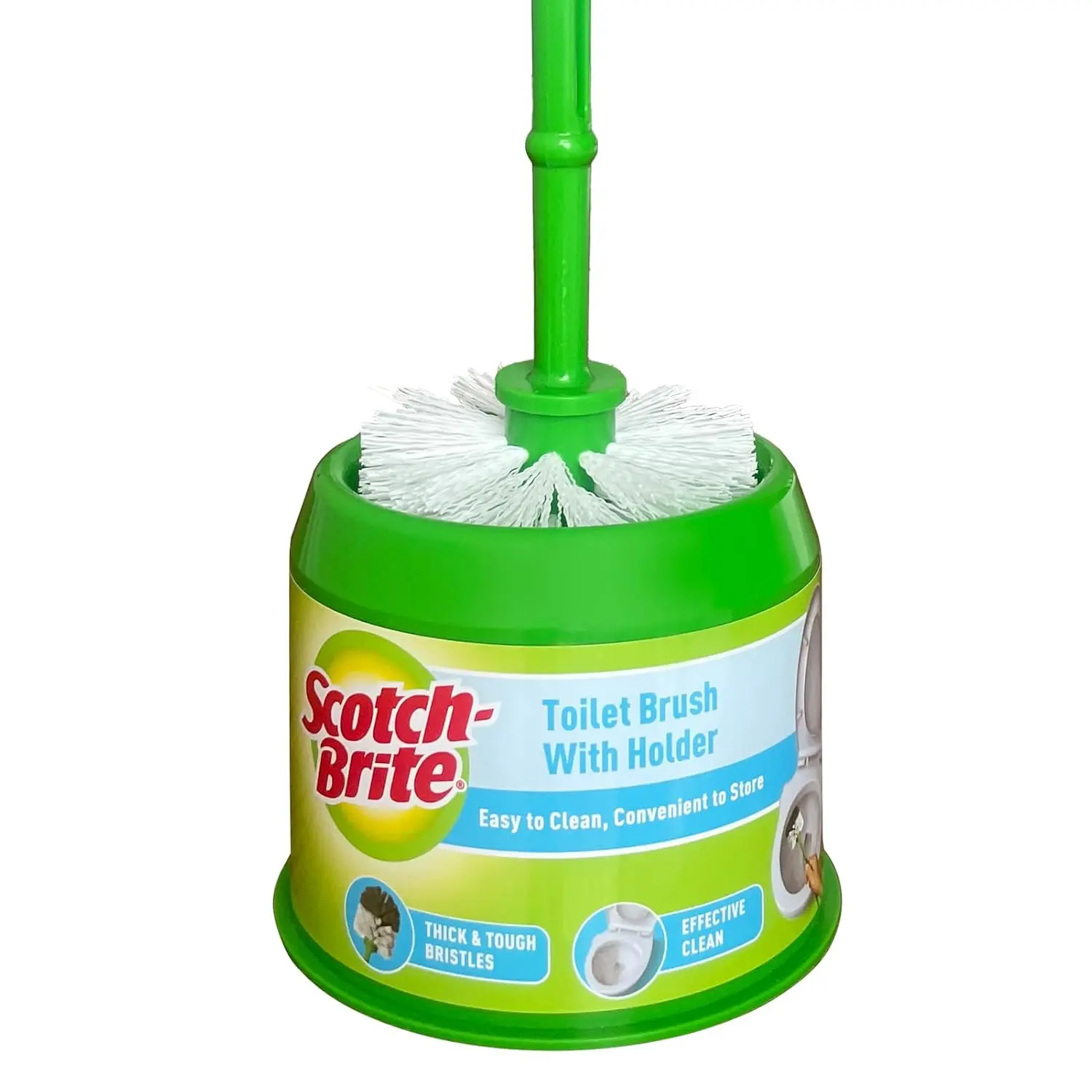 Scotch-Brite Round Toilet Brush with container, thick and tough bristles, long handle, cleans inside the rim, Easy to hang, hygienic to store (Pack Of 1)