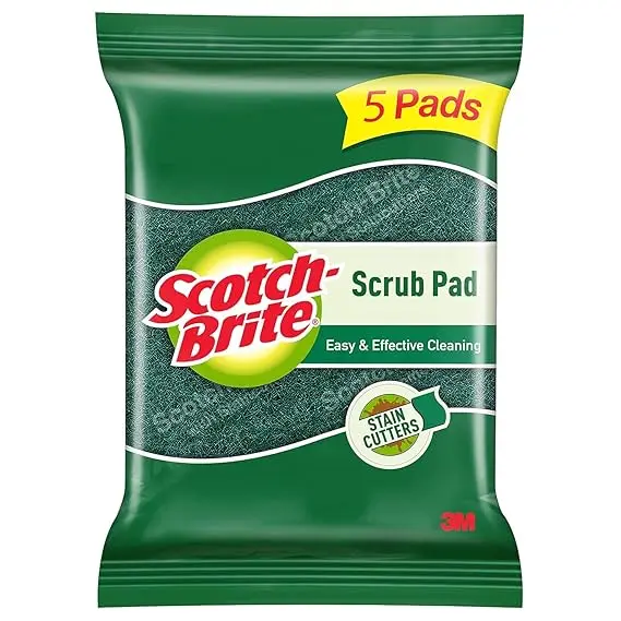 Scotch-Brite Scrub Pad (Pack of 5)|Green Scrubber for Everyday Kitchen Use
