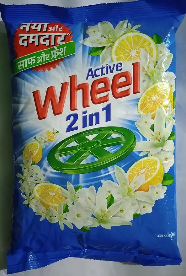 Wheel Active 2 in 1 Detergent Powder - Clean and Fresh (Blue), Pack of 1kg Pouch