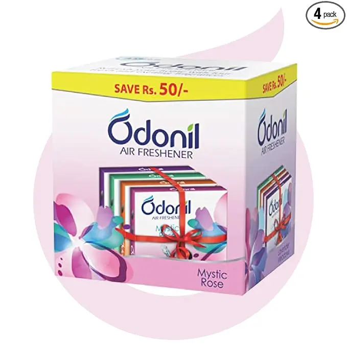 Odonil Bathroom & Toilet Air Freshener Blocks 288g (Pack of 4 x 72g) | Germ Protection | Lasts Up to 45 Days Freshness | 4 Fragrances in One Pack | Lavender, Orchid, Jasmine & Rose | For Home & Office