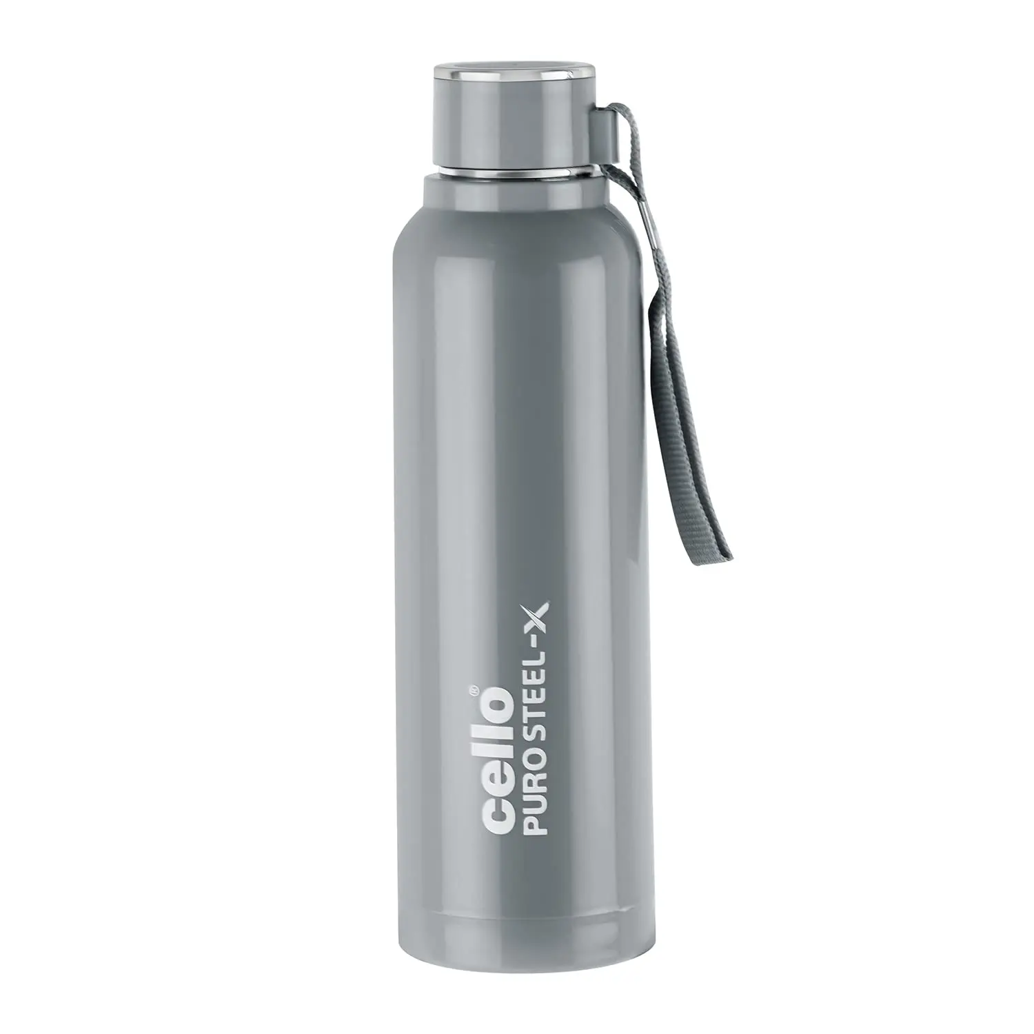 Cello Puro Steel-X Benz 900 PU Insulated Water Bottle 650 ml, Grey | BPA Free, Leakproof, ISI Certified |Hot & Cold Bottle for Gym, Office, College, Travel, Camping, Indoor & Outdoor Sports & Yoga