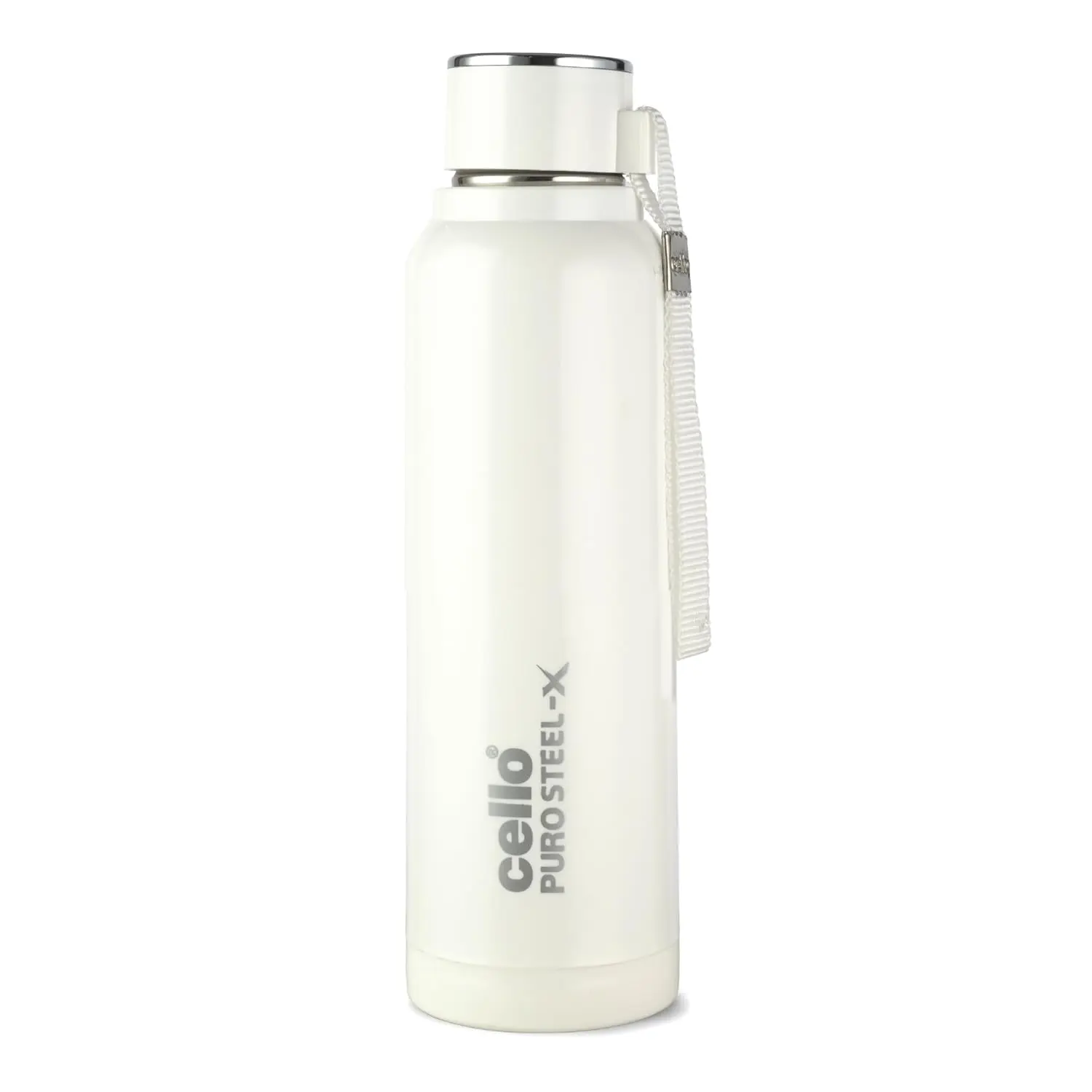 Cello Puro Steel-X Benz 900 PU Insulated Water Bottle 650 ml, White | BPA Free, Leakproof, ISI Certified |Hot & Cold Bottle for Gym, Office, College, Travel, Camping, Indoor & Outdoor Sports & Yoga