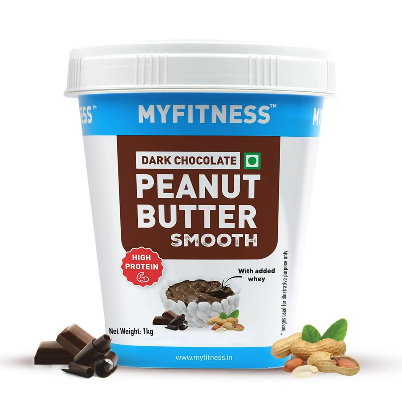 MYFITNESS Peanut Butter High Protein Dark Chocolate Spread Smooth 1kg | Added Whey | For Muscle Building | 6g Fiber | Pre & Post-Workout Snacks | Cholesterol Free | Zero Trans Fat