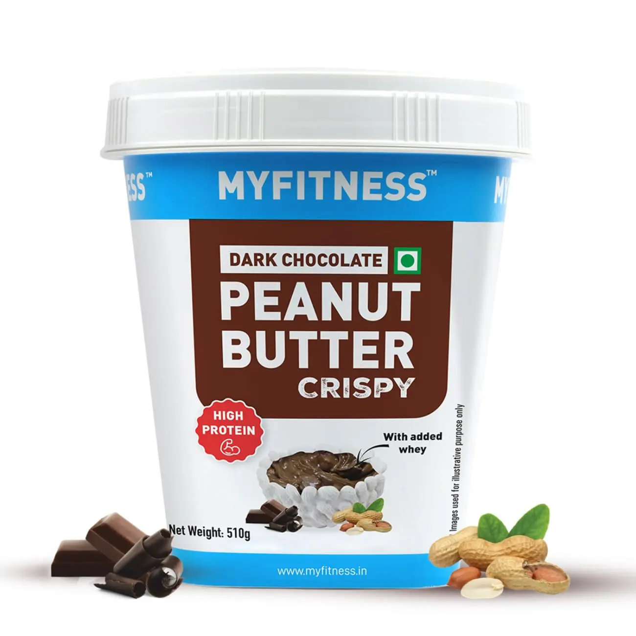 MYFITNESS High Protein Dark Chocolate Peanut Butter Crispy 510 grams | With Added Whey | Nut Butter Spread | Gluten Free | Zero Trans Fat | Snack for Muscle Building & Repair